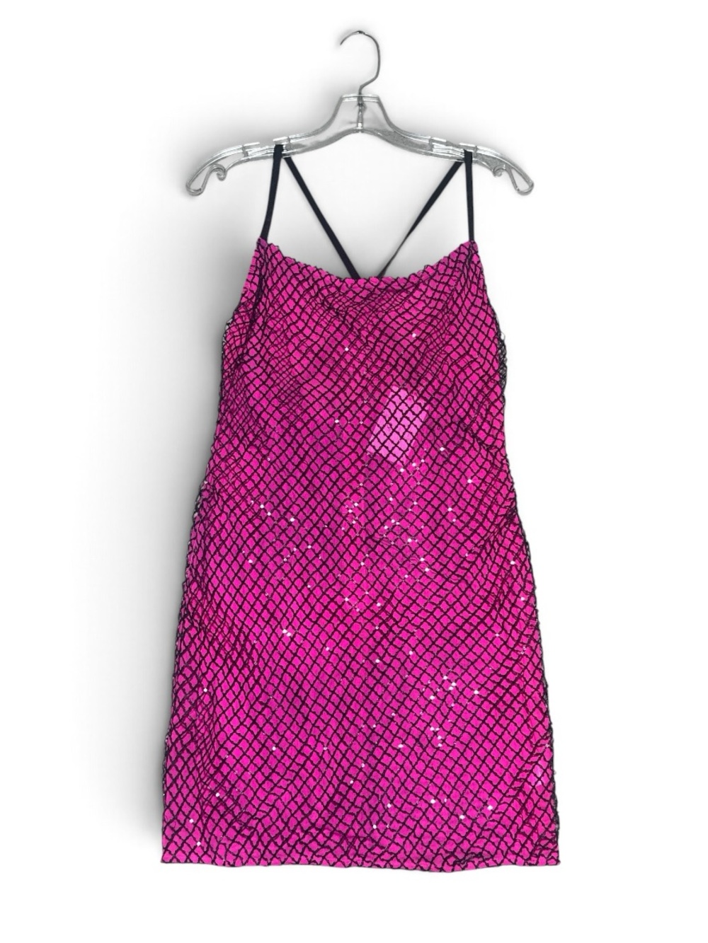 Hot Pink Sheer Nylon Mini Dress Spaghetti Strap Lightweight Cover Up